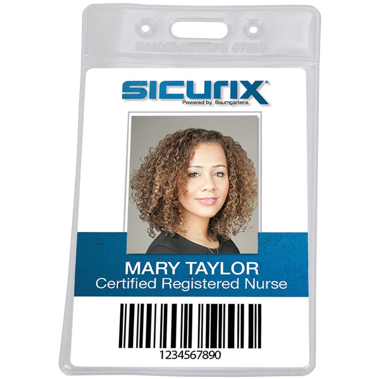 SICURIX Vinyl Badge Holder, Vertical, 2-1/2" x 3-1/2", 50/PK, Clear (BAU67825) Pack of 50