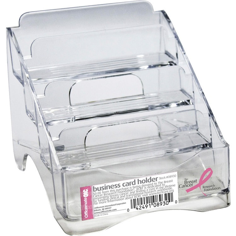 Officemate Business Card Holder, BCA, Plastic, 4-Tier, 4" x 3-3/4" x 4", CL (OIC08930) Each