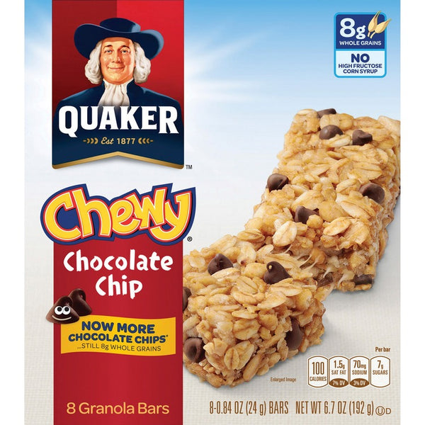 Quaker Oats Chewy Granola Bars, 6.7oz., 8/BX, Chocolate Chip (QKR31182) Box of 8