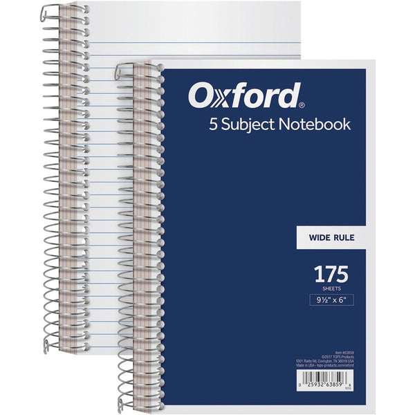 TOPS Wirebound Five-Subject Notebook, 9 1/2"x6", Navy (TOP63859) Each