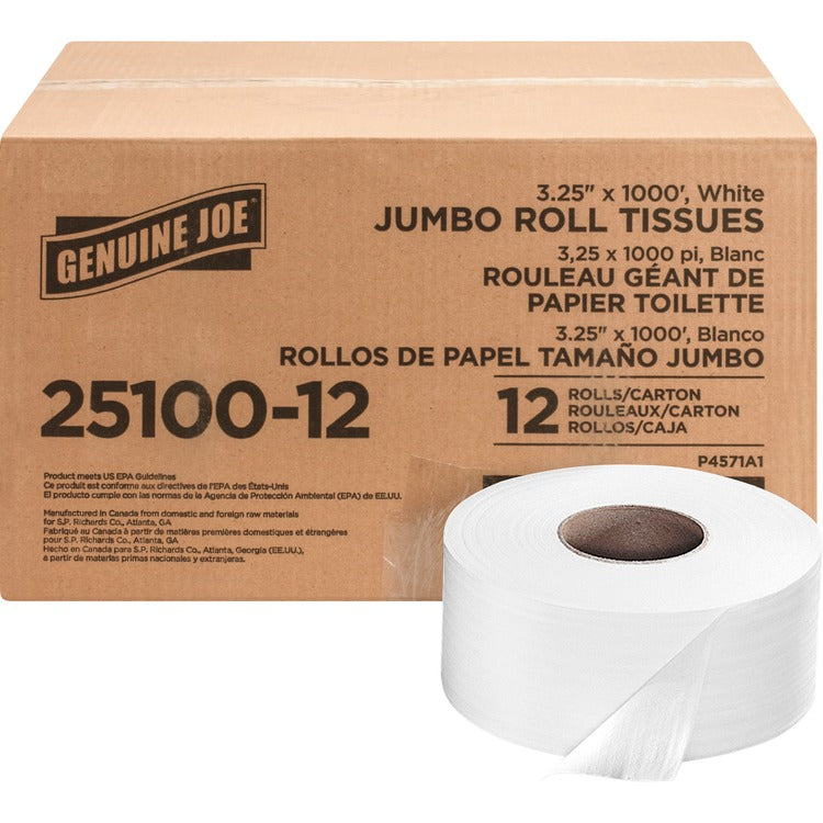 Genuine Joe Bath Tissue Roll, 2-Ply, 1000', 12/CT, White (GJO2510012)