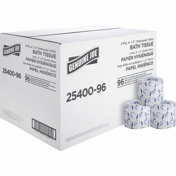 Genuine Joe Bath Tissue, 2-Ply, 400SH/RL, 4" x 3.15", 96RL/CT, WE (GJO2540096)