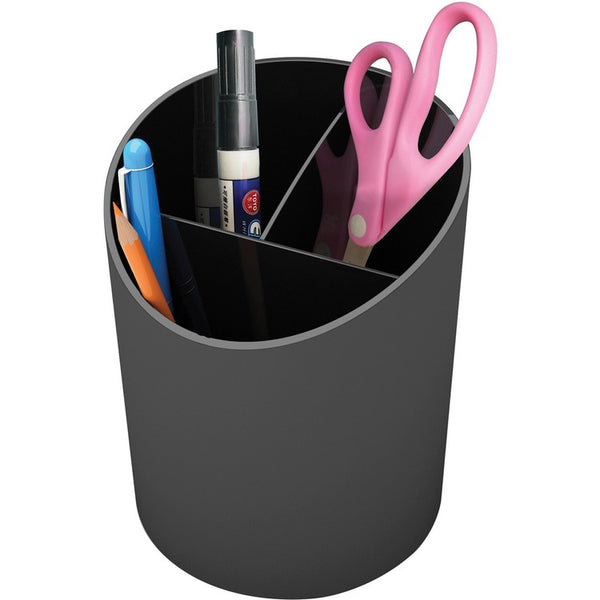 Deflecto Large Pencil Cup, 3 Compartments, Black (DEF34204)