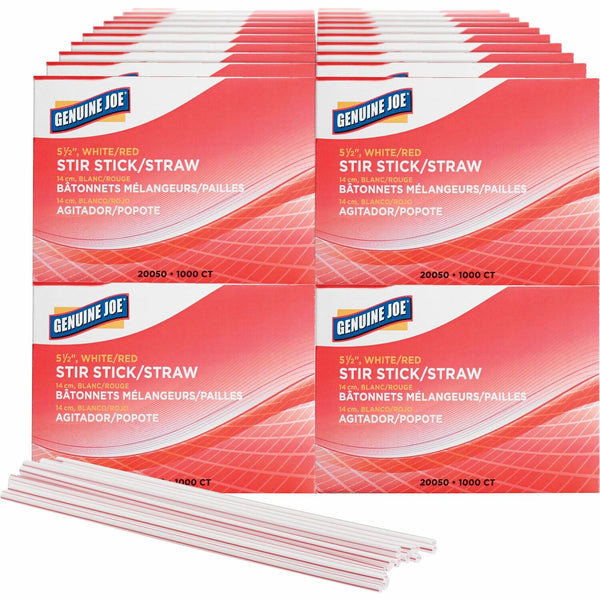 Genuine Joe Stir Stcks/Straws, Plastic, f/Hot/Cold, 40BX/CT, 5-1/2", WE/RD (GJO20050CT) Case of 1000