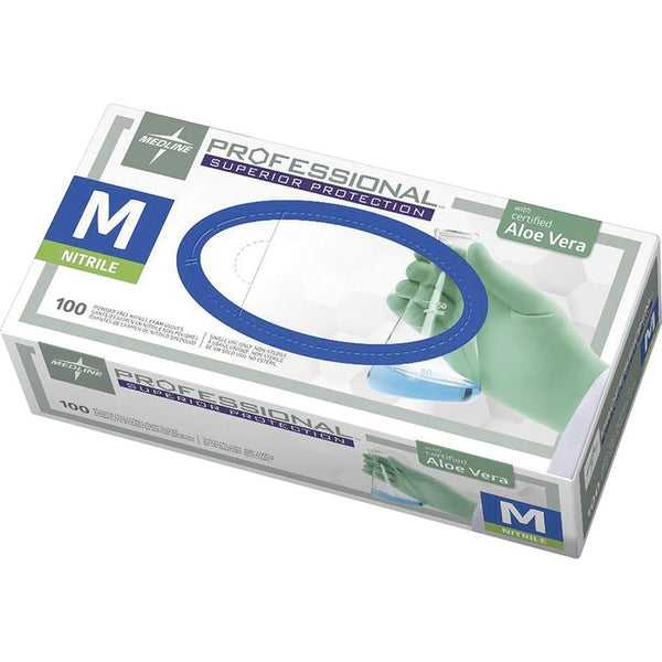 Medline Professional Nitrile Exam Gloves with Aloe, Medium, Green, 100/Box (MIIPRO31762)