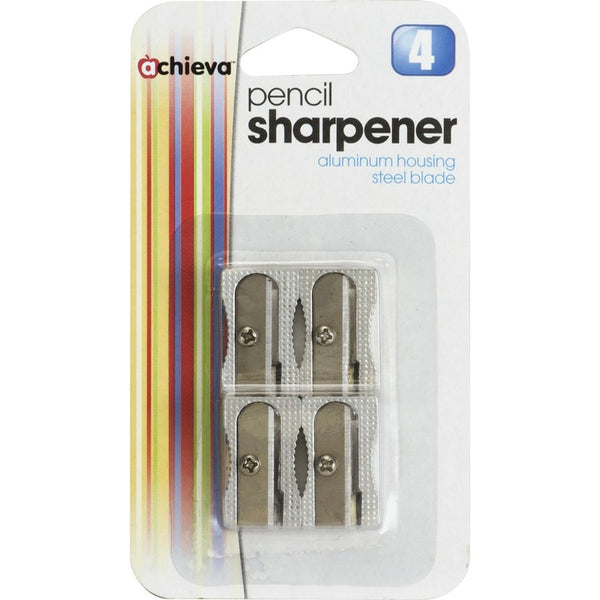 Officemate Metal Pencil Sharpener, 0.63" x 1" x 0.38", Metallic Silver, 4/Pack (OIC30218) Pack of 4