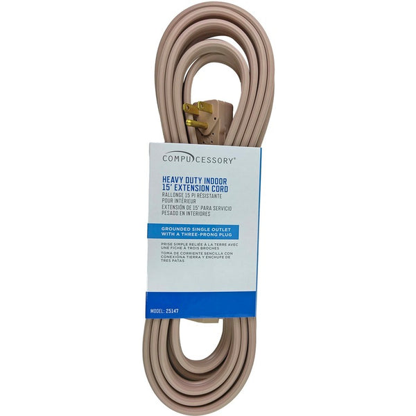 Compucessory Heavy Duty Extension Cord, 15', Gray (CCS25147) Each