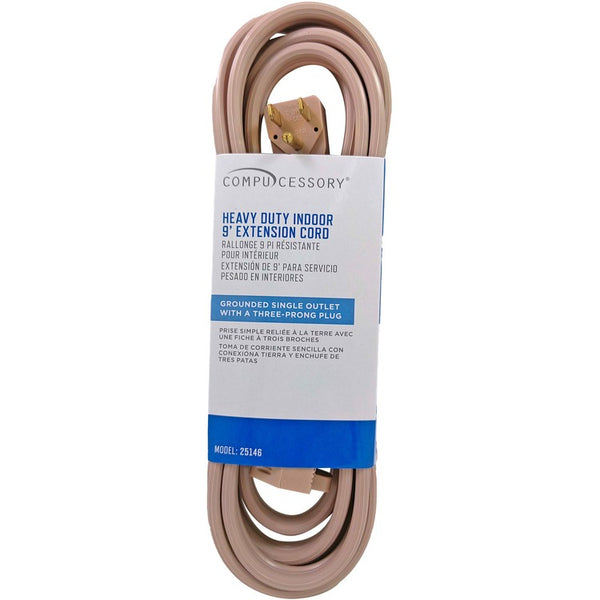 Compucessory Heavy Duty Extension Cord, 9', Gray (CCS25146) Each
