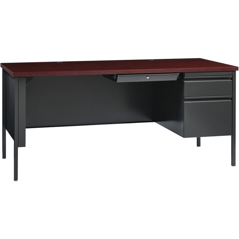 Lorell Single Pedestal Desk, RH, 66" x 30" x 29-1/2", Mahogany (LLR60916)