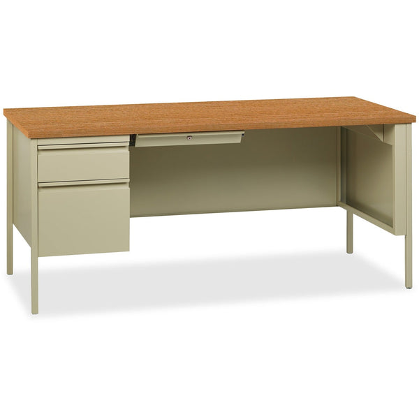 Lorell Single Pedestal Desk, LH, 66" x 30" x 29-1/2", Putty Oak (LLR60917)