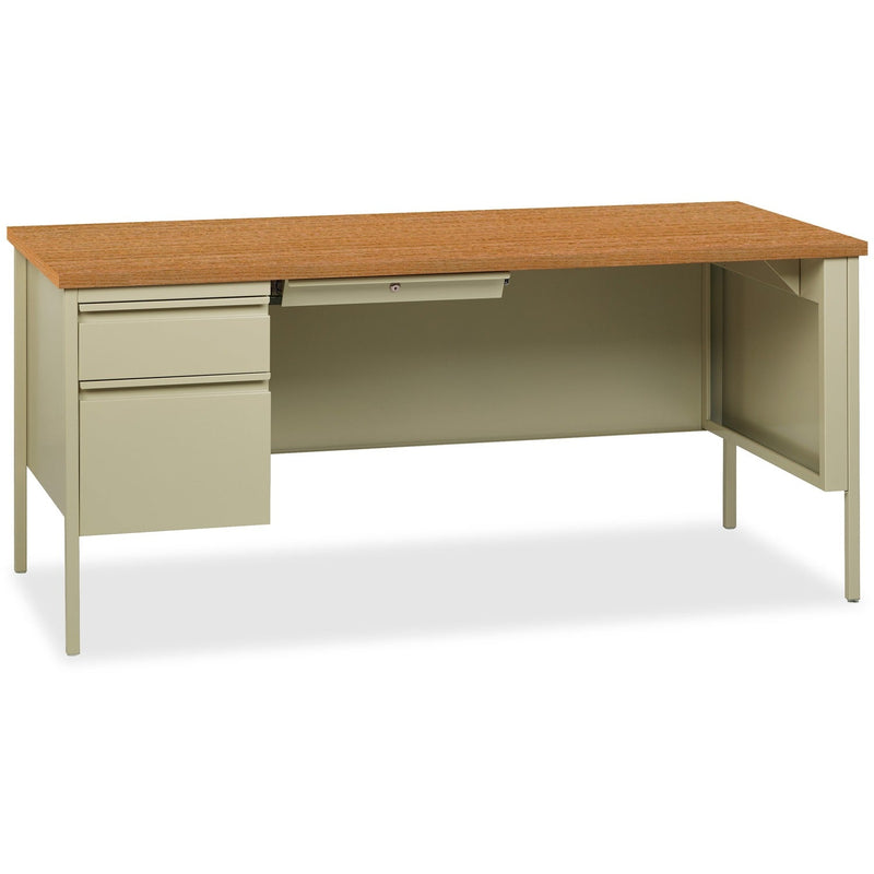 Lorell Single Pedestal Desk, LH, 66" x 30" x 29-1/2", Putty Oak (LLR60917) Each