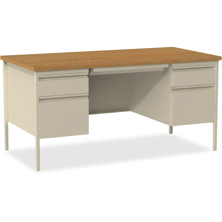 Lorell Double Pedestal Desk, 60" x 30" x 29-1/2", Putty Oak (LLR60926)