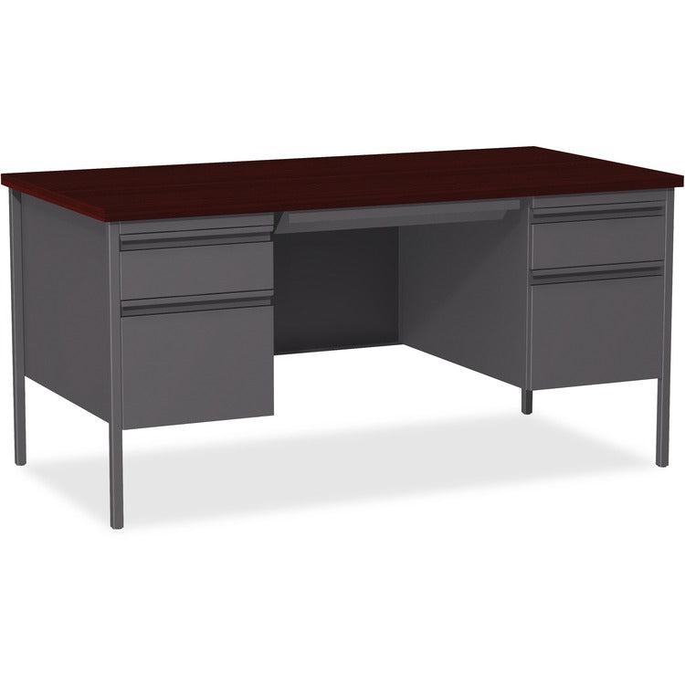 Lorell Double Pedestal Desk, 60" x 30" x 29-1/2", Mahogany (LLR60928)