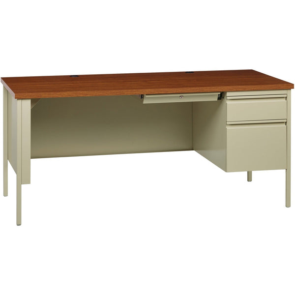 Lorell Single Pedestal Desk, RH, 66" x 30" x 29-1/2", Putty Oak (LLR66904)