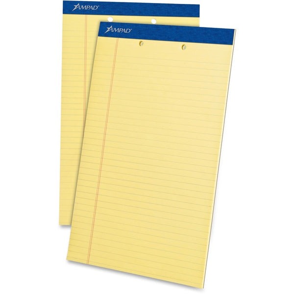 Ampad Perforated Writing Pads, Wide/Legal Rule, 50 Canary-Yellow 8.5 x 14 Sheets, Dozen (TOP20233) Case of 12