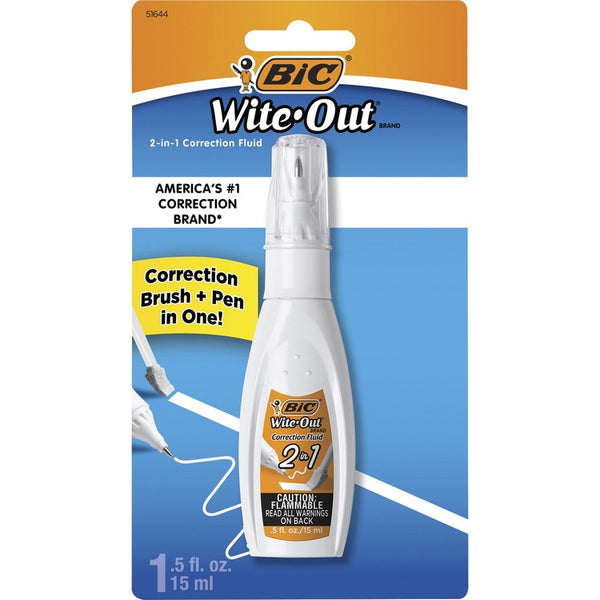 Wite-Out Wite-Out 2-in-1 Correction Fluid, 15 ml Bottle, White (BICWOPFP11) Each