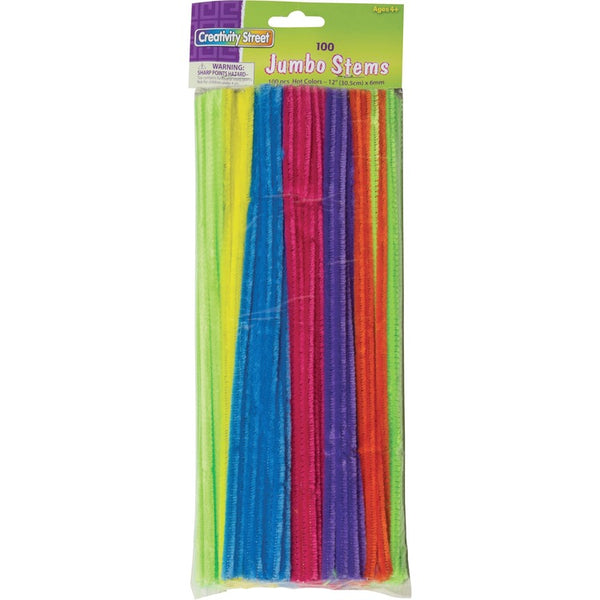 Creativity Street Jumbo Stems, 12" x 1/4", 100 Pcs, Neon Ast (PAC711004) Pack of 100