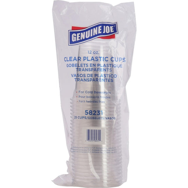 Genuine Joe Plastic Cups, 12oz., 25/PK, Clear (GJO58231)