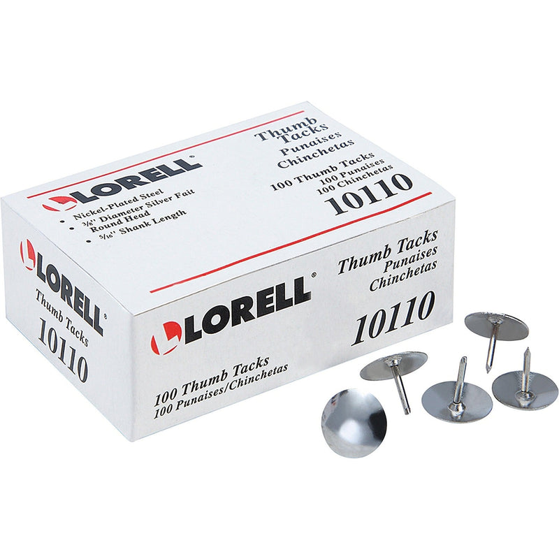 Lorell Thumb Tacks, 3/8", 100 Pieces/BX, Silver (LLR10110)