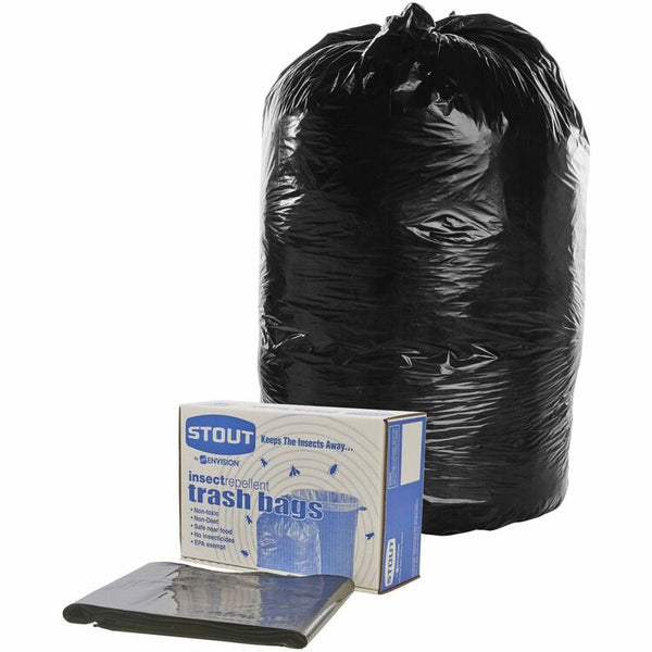 Stout Insect-Repellent Trash Bags, 33 gal, 1.3 mil, 33" x 40", Black, 10/Box (STOP3340K13R) Box of 10