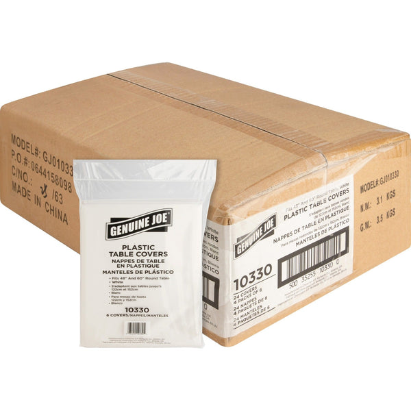 Genuine Joe Round Tablecover, Plastic, 84" D, 4PK/CT, WE (GJO10330CT) Case of 24