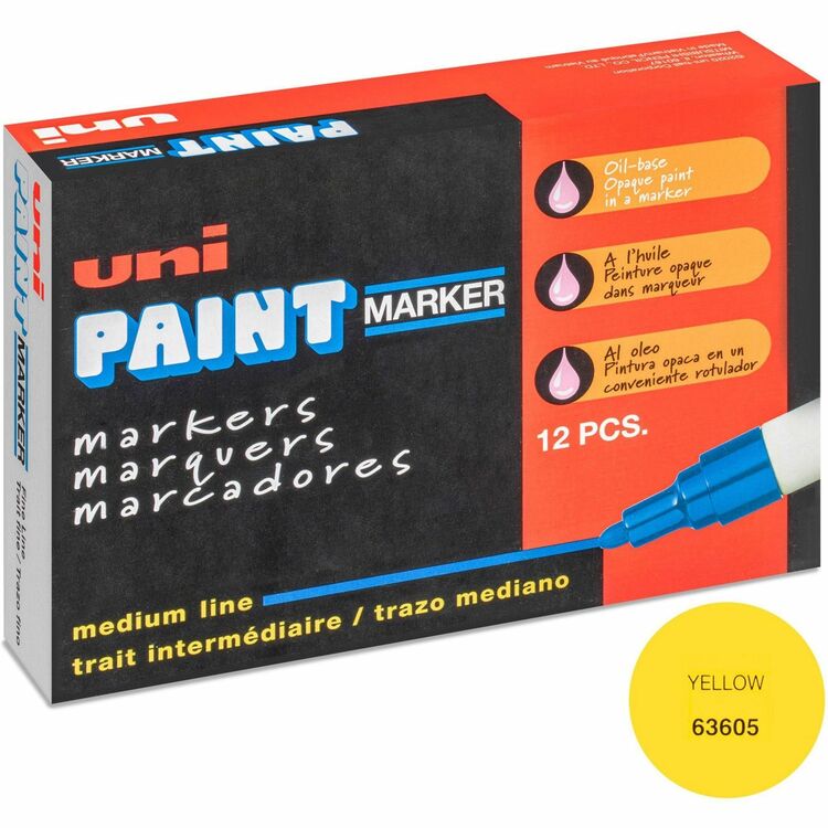 uni&reg; Oil Base Marker, Medium Point, 12/BX, Yellow Ink (UBC63605DZ) 1 Dozen