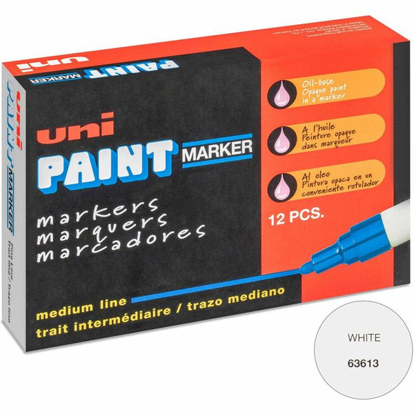 uni&reg; Oil Base Marker, Medium Point, 12/BX, White Ink (UBC63613DZ) 1 Dozen