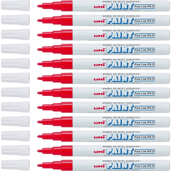 uni&reg; Paint Marker, Oil Base, Fine Point, 12/BX, Red (UBC63702DZ) 1 Dozen