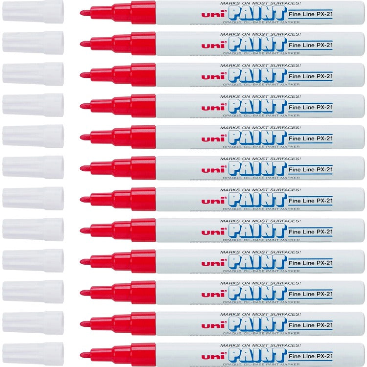 uni&reg; Paint Marker, Oil Base, Fine Point, 12/BX, Red (UBC63702DZ) 1 Dozen