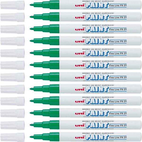 uni&reg; Paint Marker, Oil Base, Fine Point, 12/BX, Green (UBC63704DZ) 1 Dozen