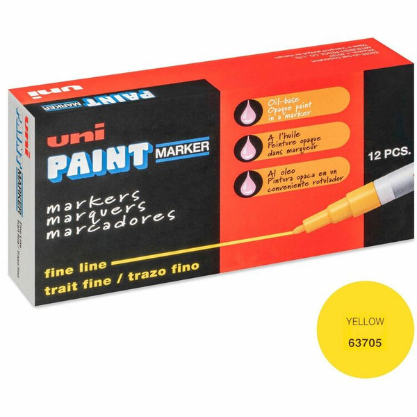 uni&reg; Paint Marker, Oil Base, Fine Point, 12/BX, Yellow (UBC63705DZ) 1 Dozen