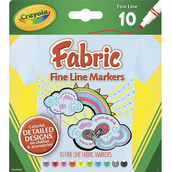 Crayola Fabric Markers, 10 Assorted Colors, 10/Set (CYO588626)