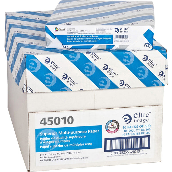 Elite Image Superior 45010 Inkjet, Laser Print Copy & Multipurpose Paper, Letter, 8 1/2" x 11", 20 lb Basis Weight, 200000 / Pallet, Bright White (ELI45010PL) 40 Cases