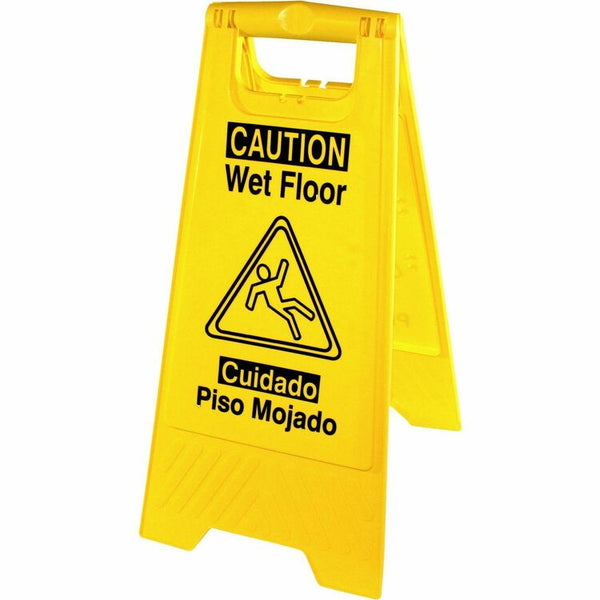 Genuine Joe Graphic Wet Floor Sign, Eng/Spanish, Yellow (GJO85117)