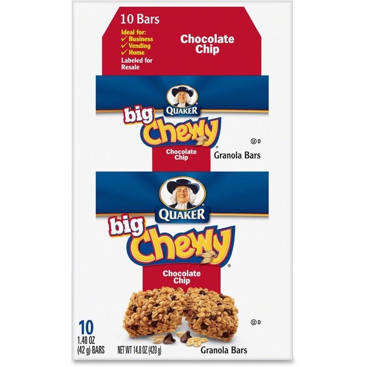 Quaker Oats Chocolate Chip Chewy Granola Bar, 1.48oz., 10/BX, Multi (QKR31565) Box of 10