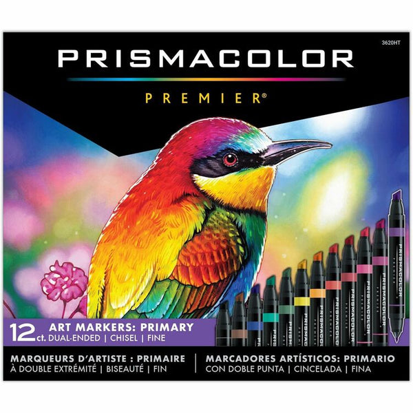 Prismacolor Premier Fine Art Markers, Fine Marker Point, Chisel Marker Point Style, Primary Alcohol Based Ink, 12/Box (SAN3620HT) Box of 12
