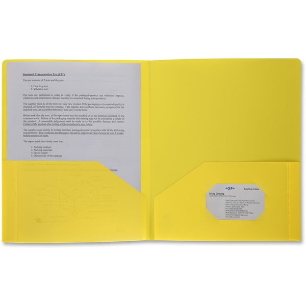 Business Source Poly Portfolio, 2 Pocket, Letter, .3mil, Yellow (BSN20878) Each