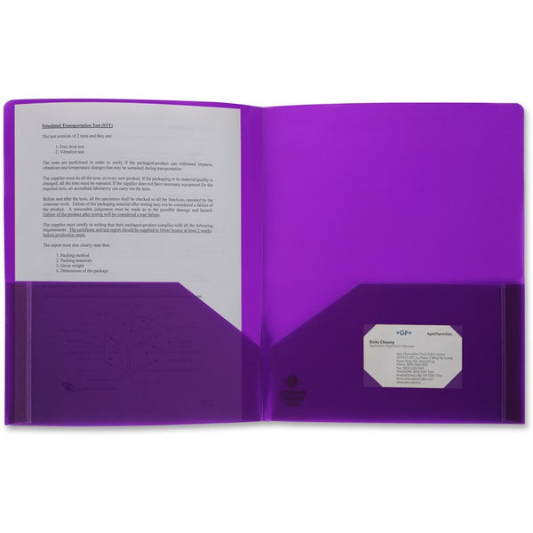 Business Source Poly Portfolio, 2 Pocket, Letter, .3mil, Purple (BSN20879) Each