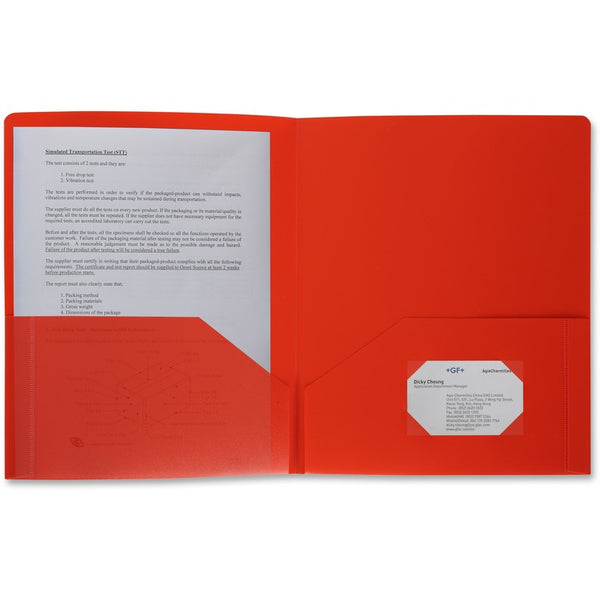 Business Source Poly Portfolio, 2 Pocket, Letter, .3mil, Red (BSN20881) Each