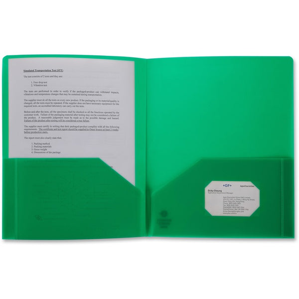 Business Source Poly Portfolio, 2 Pocket, Letter, .3mil, Green (BSN20882) Each