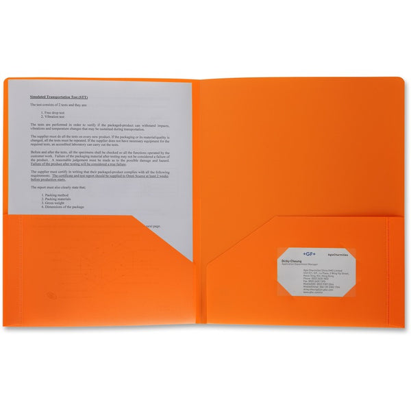 Business Source Poly Portfolio, 2 Pocket, Letter, .3mil, Orange (BSN20883) Each