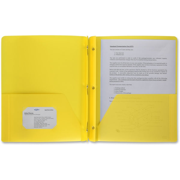 Business Source Poly Portfolio, 3 Prong, 2 Pockets, Letter, .3mil, Yellow (BSN20884) Each