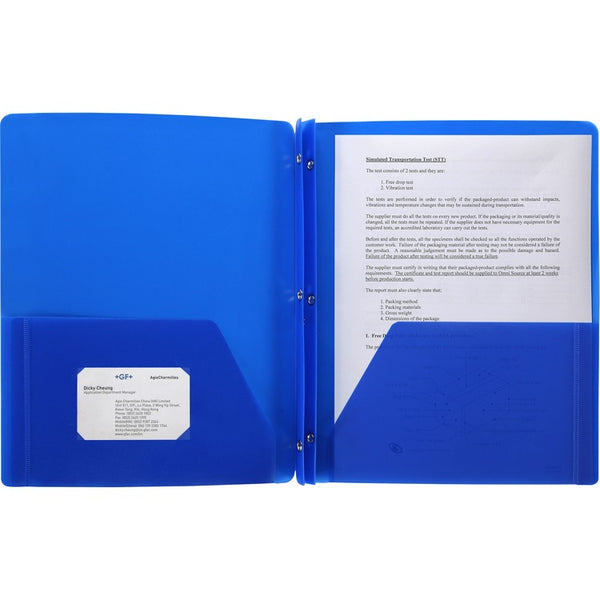 Business Source Poly Portfolio, 3 Prong, 2 Pockets, Letter, .3mil, Blue (BSN20886) Each