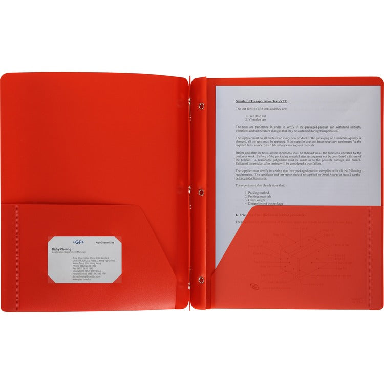 Business Source Poly Portfolio, 3 Prong, 2 Pockets, Letter, .3mil, Red (BSN20887) Each