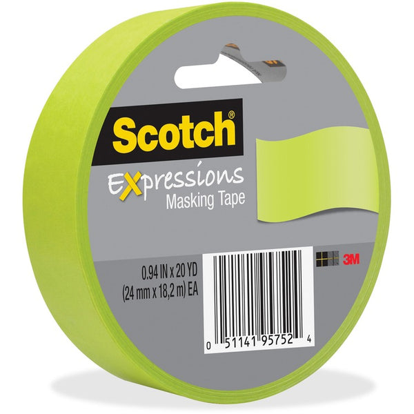 Scotch Expressions Masking Tape, 3" Core, 0.94" x 20 yds, Lemon Lime (MMM3437GRN)