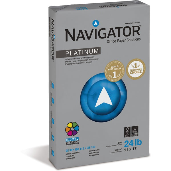 Navigator Platinum Paper, 99 Bright, 24lb, 11 x 17, White, 500 Sheets/Ream, 5 Reams/Carton (SNANPL1724) Case of 2500
