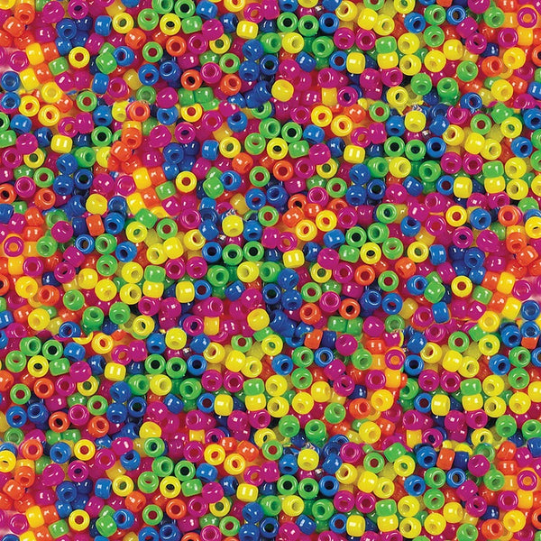 Creativity Street Pony Beads, Plastic, 6mm x 9mm, Assorted Neon Colors, 1000 Beads/Set (PAC3553) Set of 1000