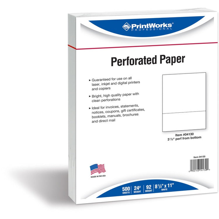 Printworks Office Paper, Perforated 3 1/2" Horizontal from Bottom, 8-1/2 x 11, 20lb, 500/Rm (PRB04130) 1 Ream
