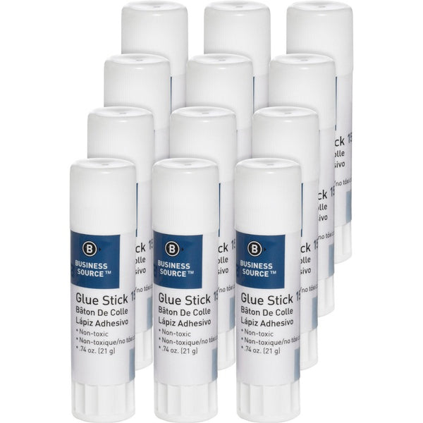 Business Source Glue Stick, Permanent, Acid-free, .74 oz., 12/PK, Clear (BSN15787PK) 1 Pack