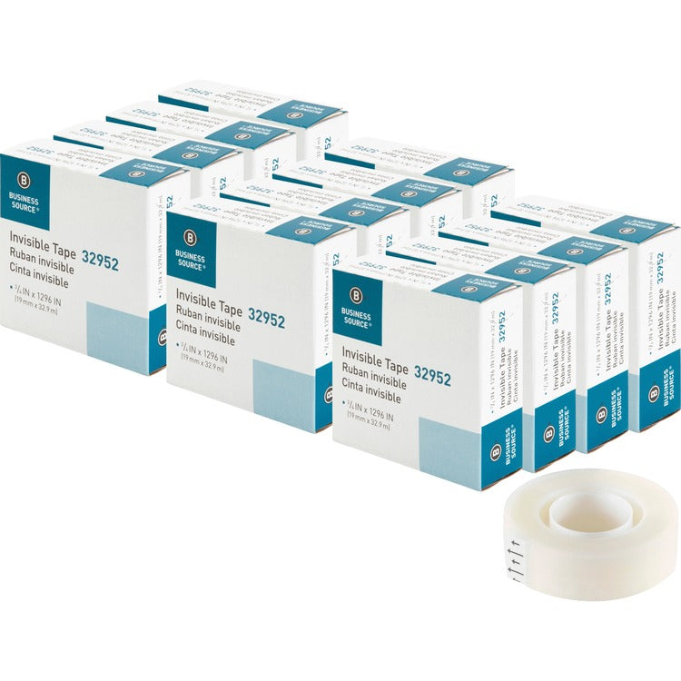 Business Source Invisible Tape Refill Roll, 1" Core, 3/4"x1296", 12RL/BX, CL (BSN32952BX) Box of 12